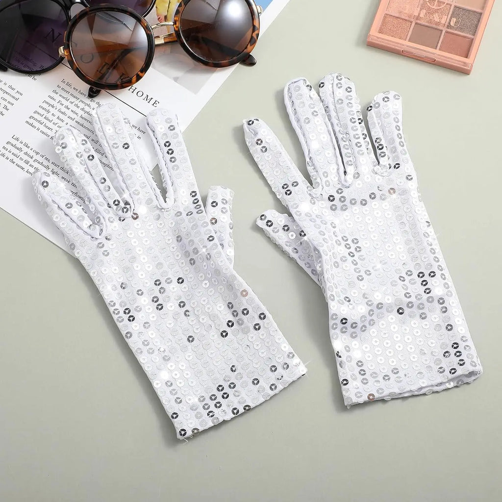 Silver Mesh Glitter Gloves – Stage, Dance, Cosplay & Party Costume Gloves Babs