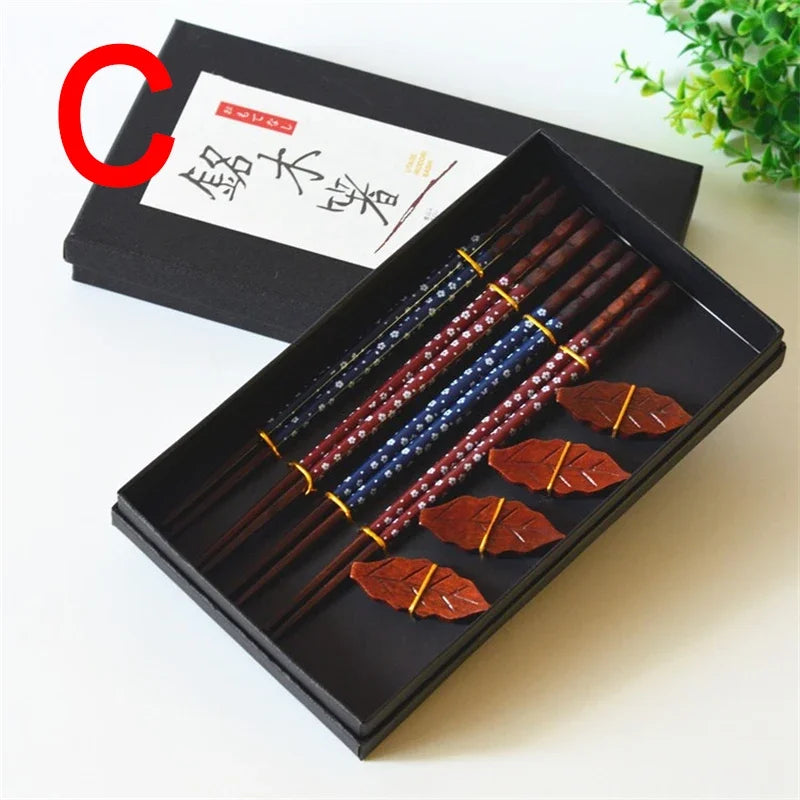 Japanese Style Wooden Chopsticks Gift Box Set – 4 Pairs & Rests Chopsticks Gift Set Babs C