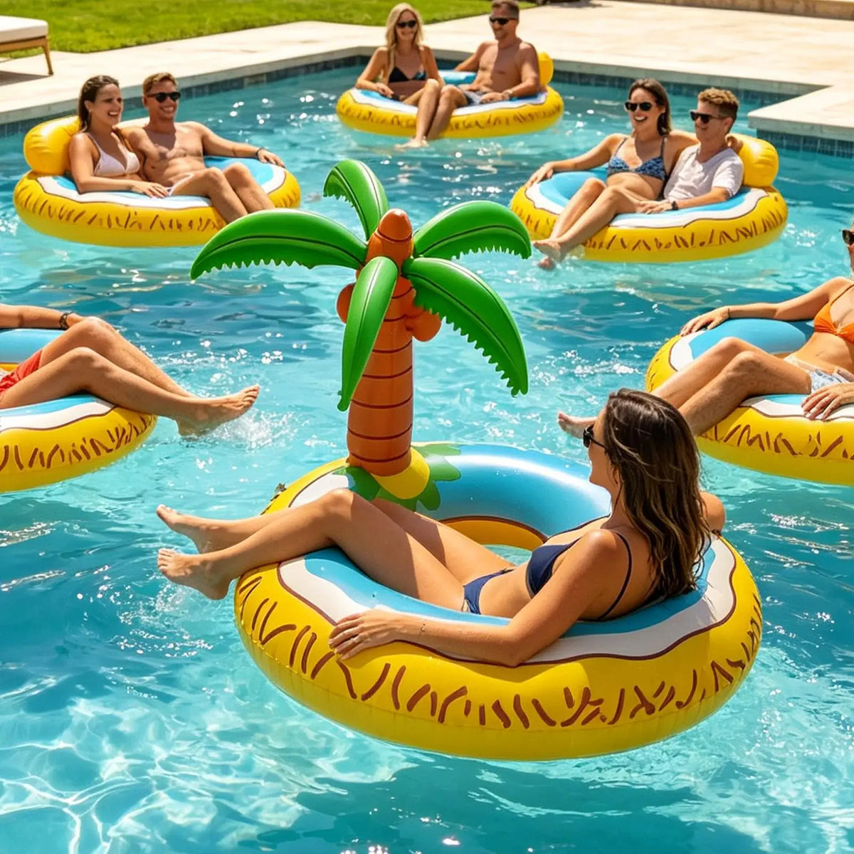 Inflatable Coconut Tree Pool Float – 48" Tropical Adult Mat Inflatable Pool Float Babs