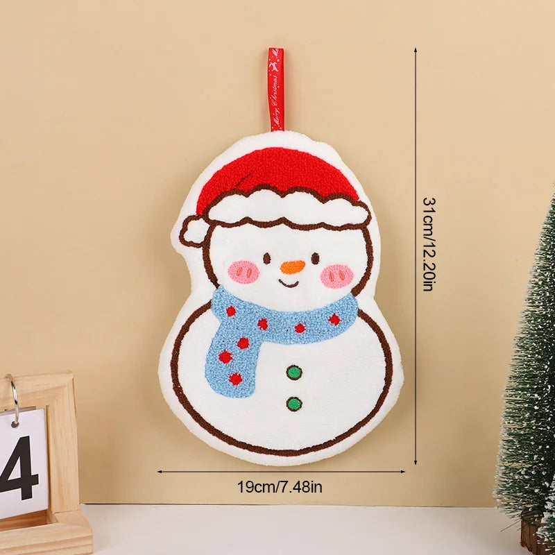 Christmas Coral Fleece Hand Towel – Gingerbread Man & Snowman Holiday Hand Towel Babs Snowman