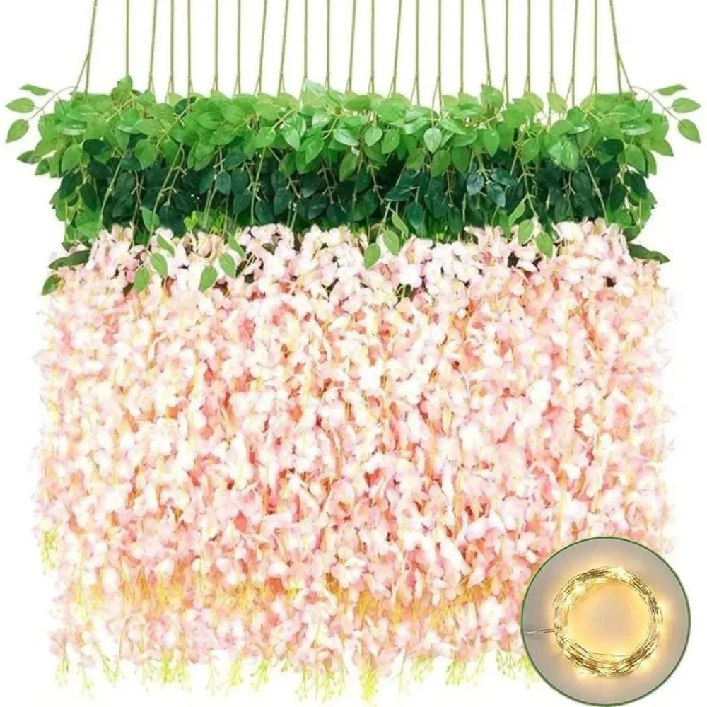 Silk Wisteria Hanging Vine Garland 110cm – 5/10Pcs Wedding Decor Artificial Flower Garland Babs Light Pink 5Pcs