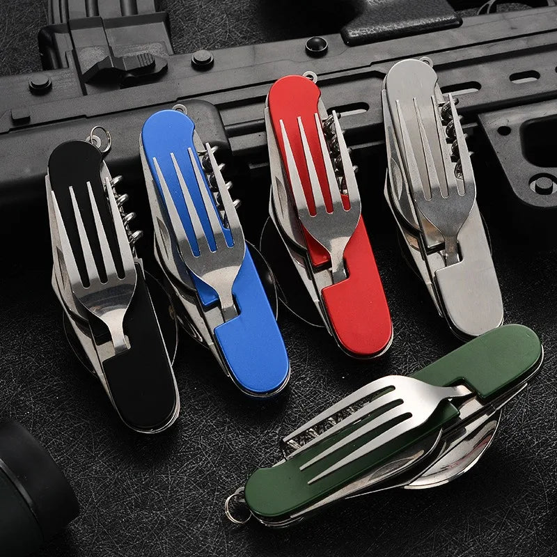 6-in-1 Foldable Camping Cutlery Set – Stainless Steel Utensils Camping Cutlery Set Babs
