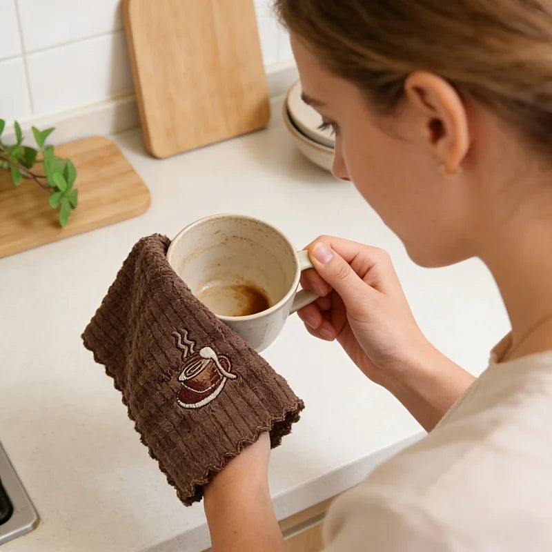 4PCS Brown Polyester Cleaning Cloths for Kitchen & Bathroom Household Cleaning Cloths Babs