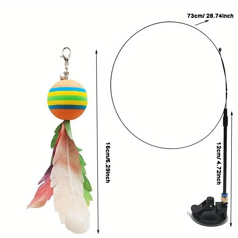 Interactive Cat Feather Wand Toy Kit – Wand, Suction Cup & Refills Cat Feather Wand Babs