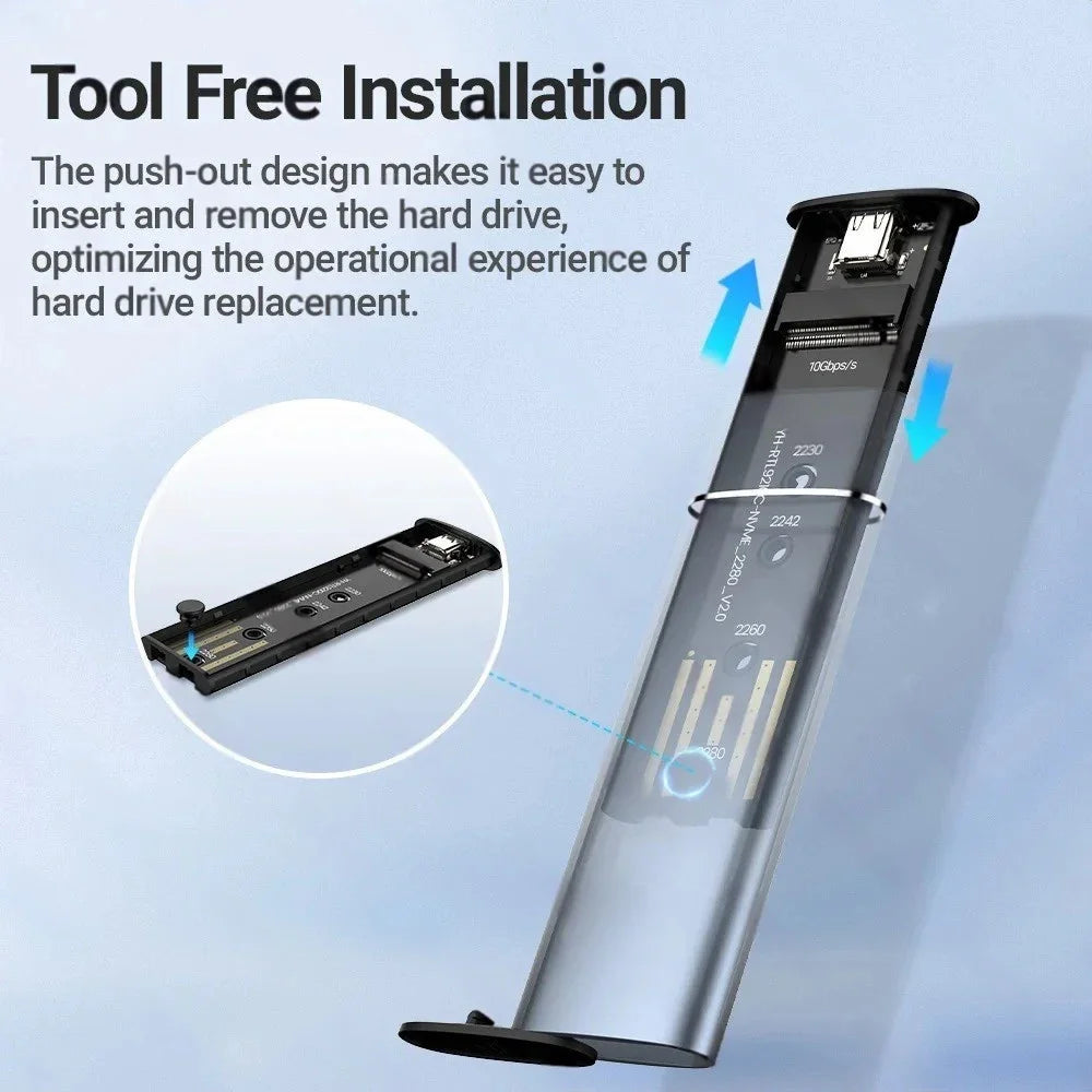 M.2 SSD Enclosure 10Gbps Aluminum NVMe SATA NGFF Tool-Free SSD Enclosure Babs
