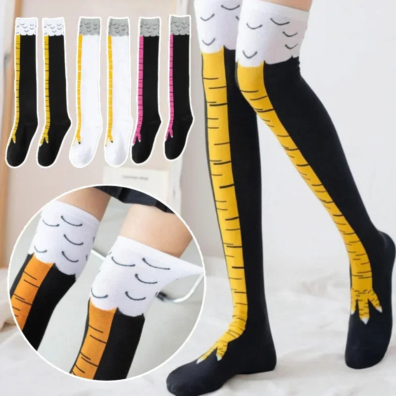 Women's Funny Chicken Feet Over-Knee Stockings Ostrich Print Novelty Knee Stockings Babs