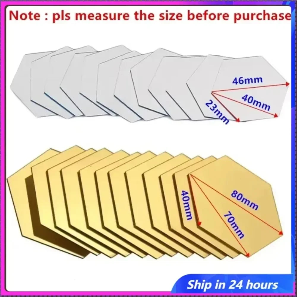 12PCS Hexagon Acrylic Mirror Wall Stickers – Mosaic Tile Decals Mirror Wall Stickers Babs