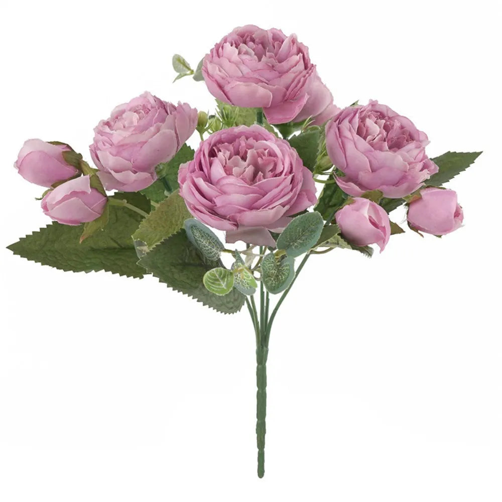 Silk Peony Artificial Flower Bouquet – Roses & Gypsophila, 12 Colors Artificial Flower Bouquet Babs PURPLE 1pc
