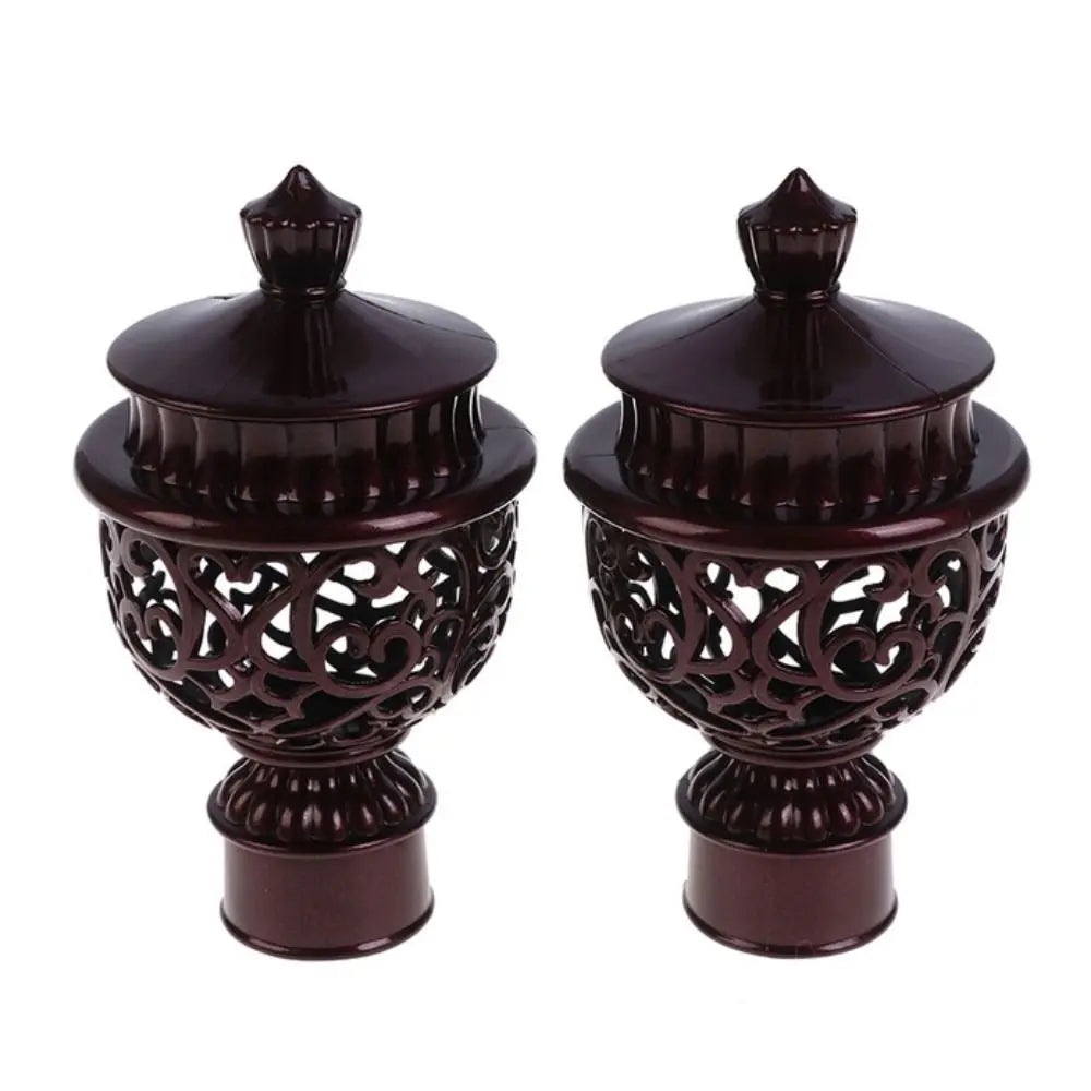 2pcs Decorative Curtain Rod Finials Hollow Out Drapery End Caps Curtain Rod Finials Babs red