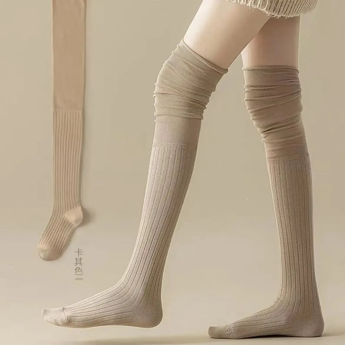 Women's Knee High Thigh High Tube Socks – Cotton Blend Knee High Socks Babs Kahki 10Pairs