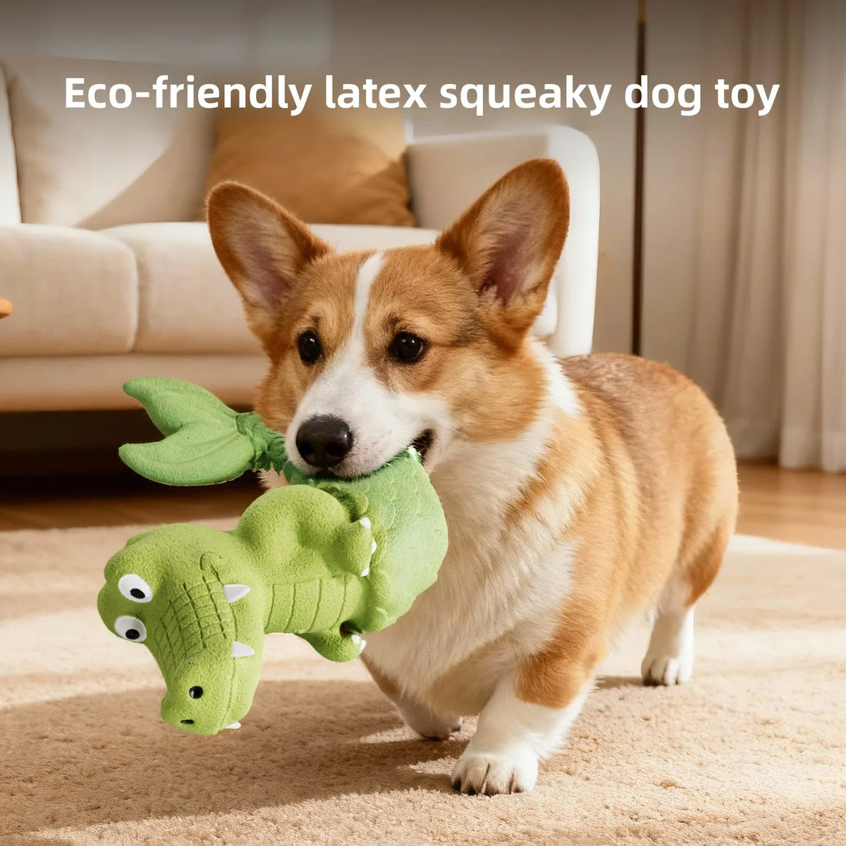 Green Alligator Tail Latex Squeaky Chew Toy for Dogs Dog Chew Toy Babs