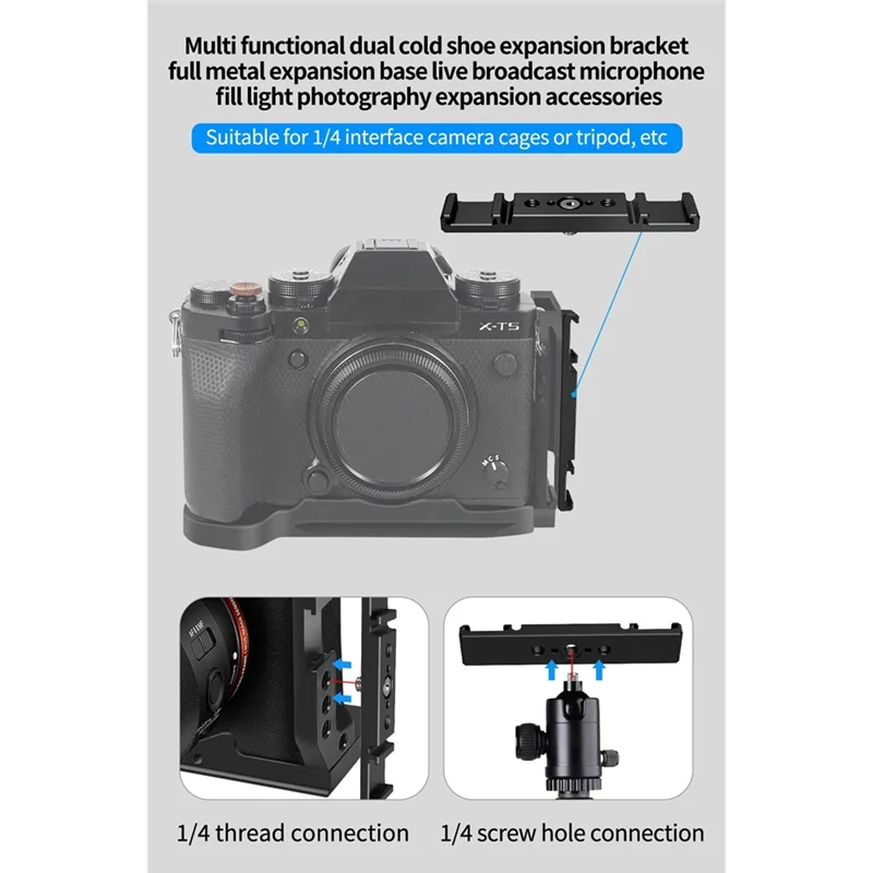 Dual Cold Shoe Mount Bracket Vlog Expansion Bar 1/4" Arca Camera Mount Bracket Babs