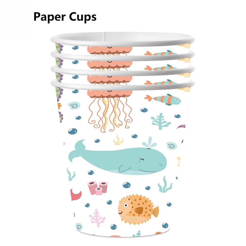 Under the Sea Party Tableware – Shark Paper Plates & Cups Party Tableware Set Babs C-3 10pcs