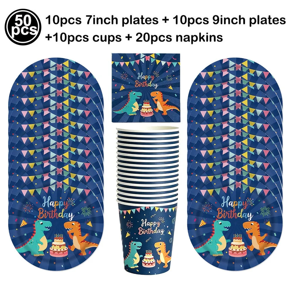 Blue Dinosaur Birthday Party Supplies – Balloons, Plates & More Party Supply Set Babs DARK GRAY