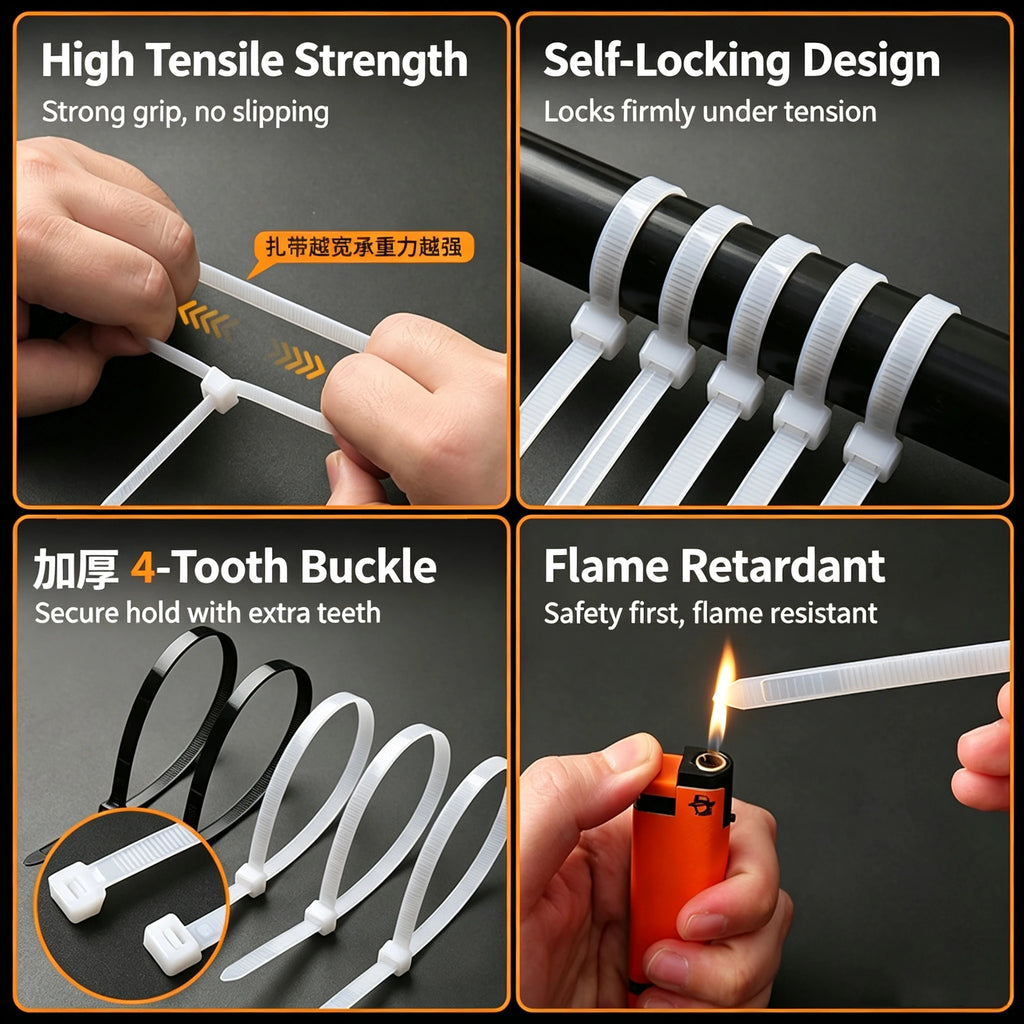 500Pcs Nylon Self-Locking Zip Cable Ties – Home & Office Nylon Cable Ties Babs