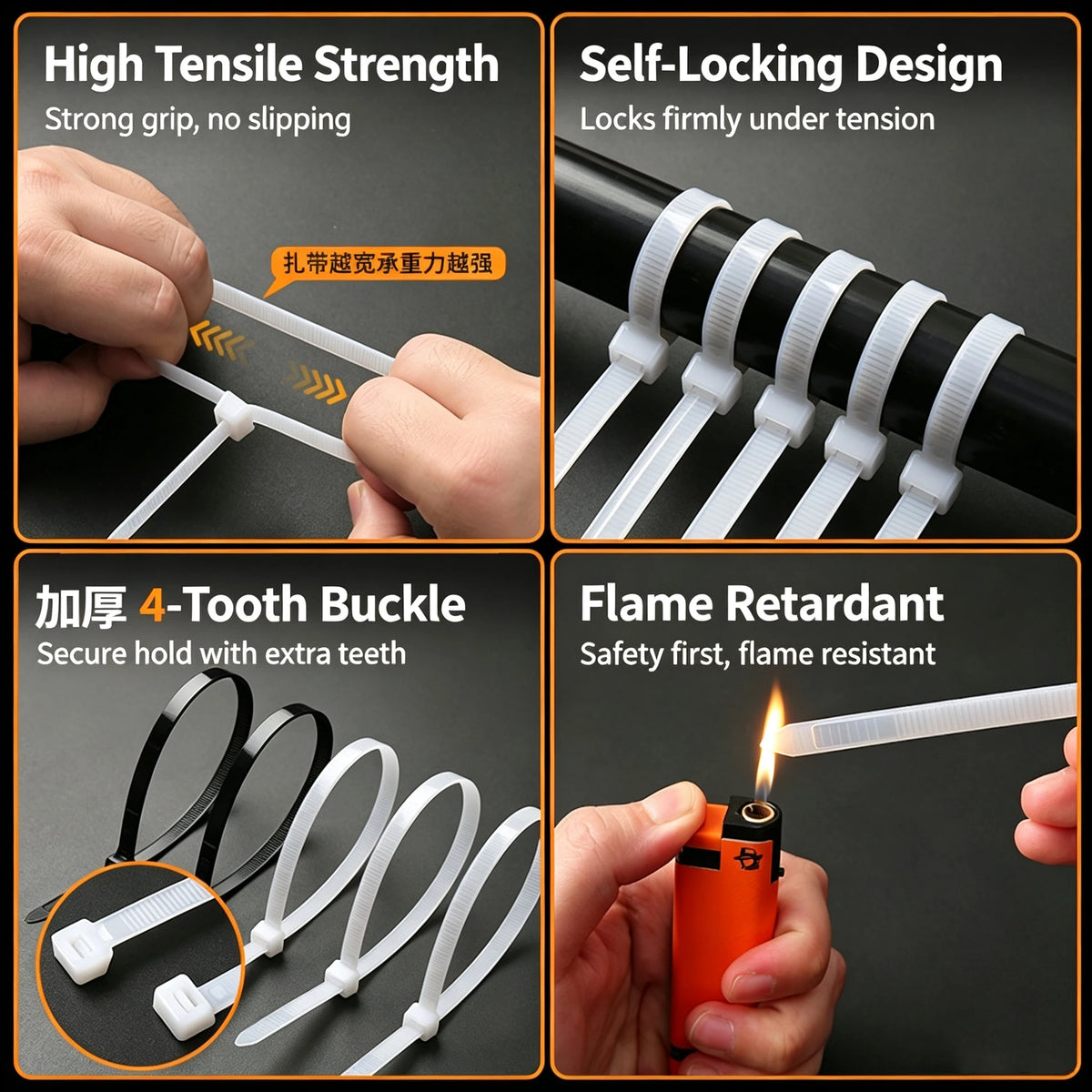 500Pcs Nylon Self-Locking Zip Cable Ties – Home & Office Nylon Cable Ties Babs
