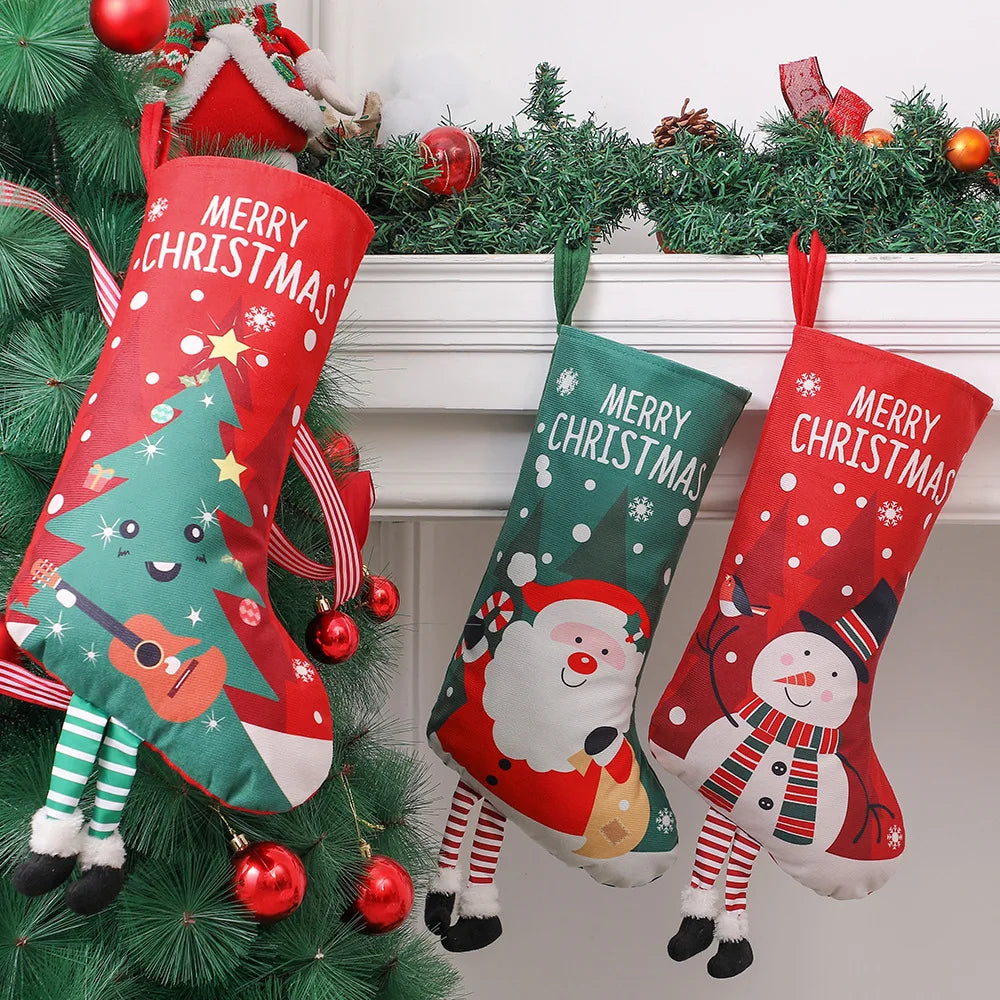 Large Christmas Stockings – Snowman & Reindeer Hanging Decor Christmas Stocking Babs