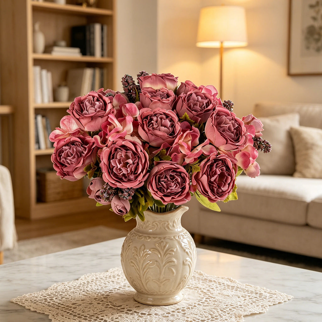 Silk Artificial Peony Hydrangea Bouquet – Wedding & Home Decor Artificial Flower Bouquet Babs
