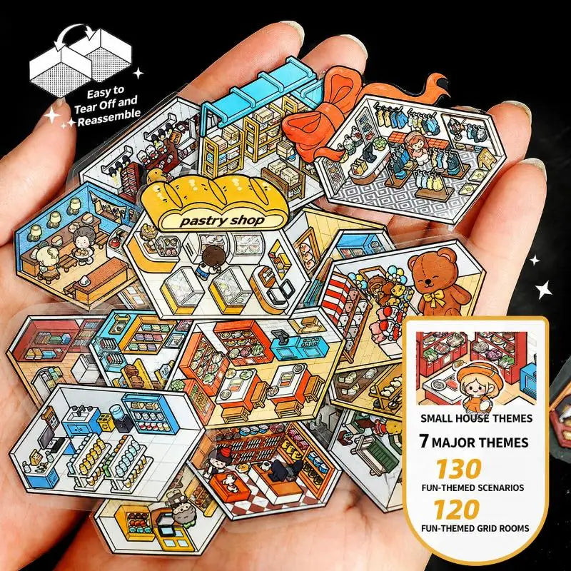 Micro Scene Sticker Book – 7 Themes, 120 Grid Scenes for Kids Kids Activity Book Babs