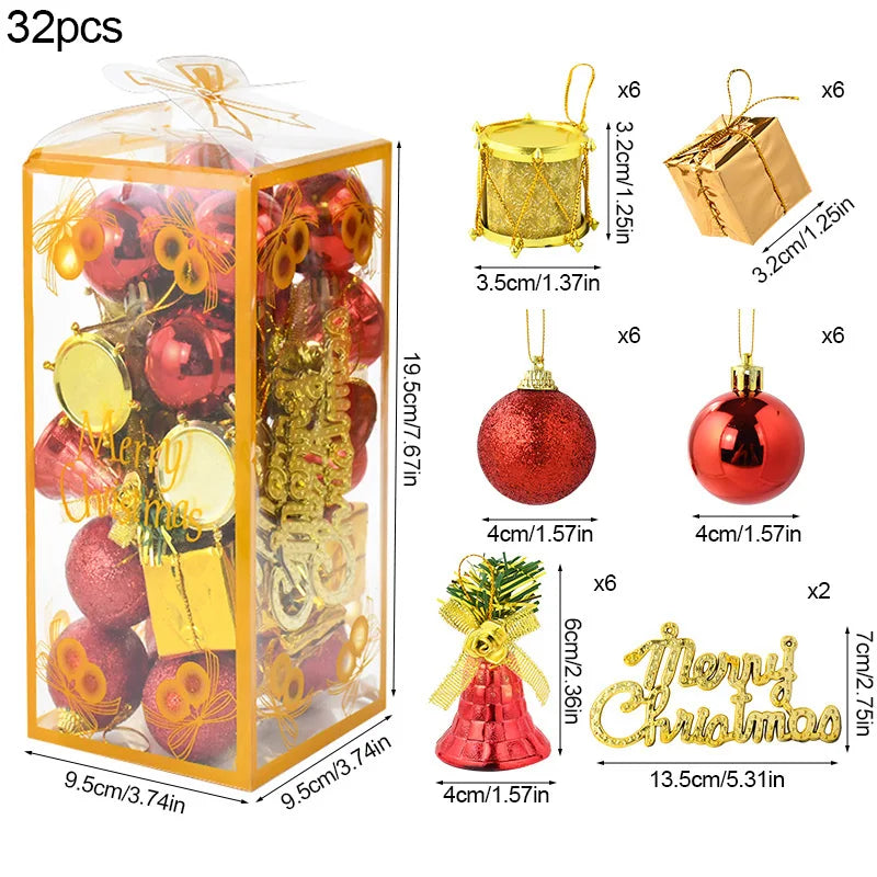 32-Piece Christmas Ball Ornaments Set – Xmas Tree Pendants Christmas Tree Ornaments Babs Red Gold as picture
