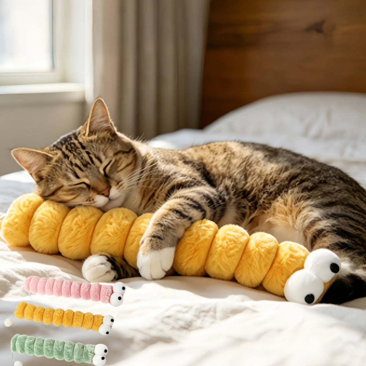 Caterpillar Cat Plush Toy – Soft Chew & Cuddle Kitten Toy Plush Cat Toy Babs