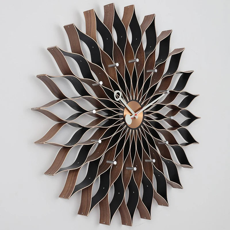 Oeny Sunflower Wall Clock – Large 76.5cm Nordic Silent Quartz Decorative Wall Clock Babs Walnut Color