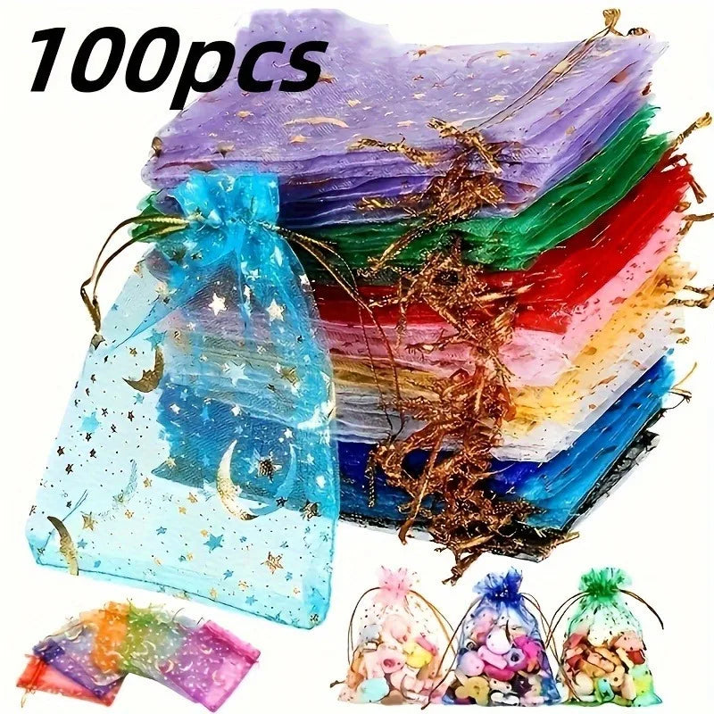 100pcs Organza Gift Bags Star Moon Hot Stamp – Jewelry & Candy Organza Gift Bags Babs Random Color 100pcs
