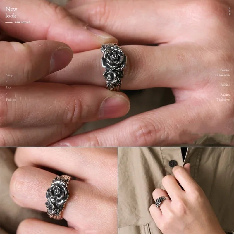 Retro Rose Flower Adjustable Opening Ring for Women Fashion Ring Babs