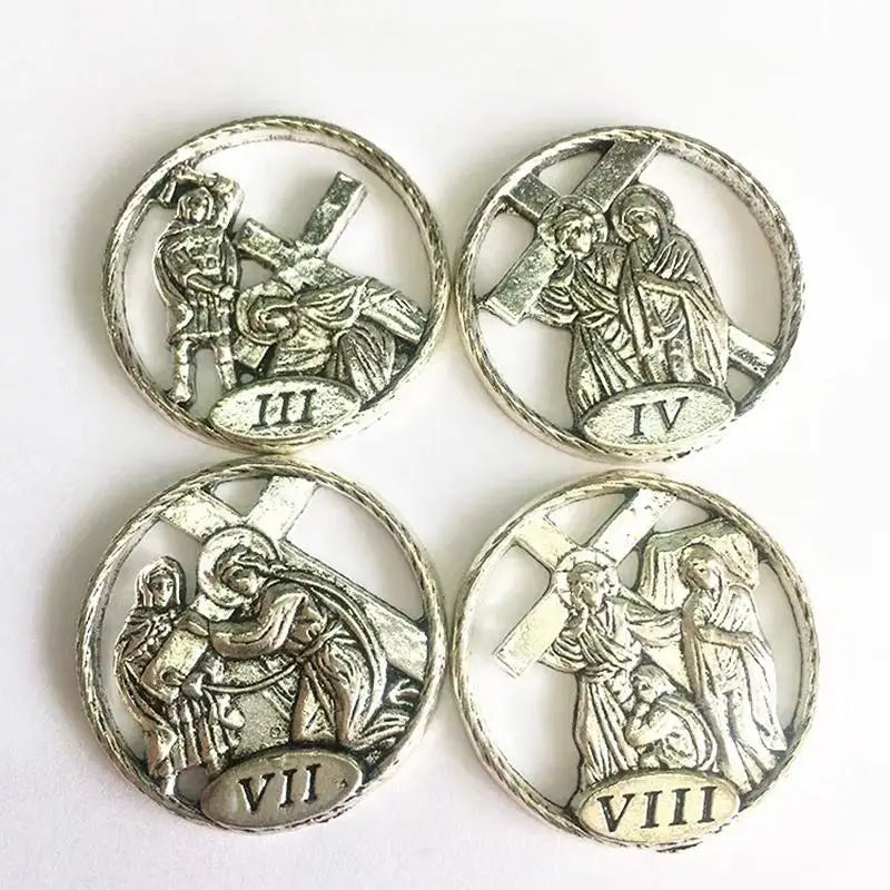 15pcs Catholic Stations of the Cross Zinc Alloy Figurine Set Religious Figurine Set Babs