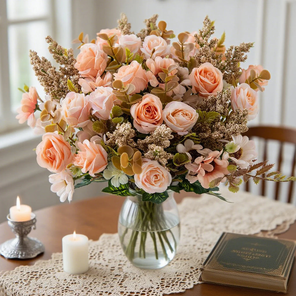 Silk Rose Artificial Bouquet | Wedding & Home Décor Gift Artificial Flower Bouquet Babs