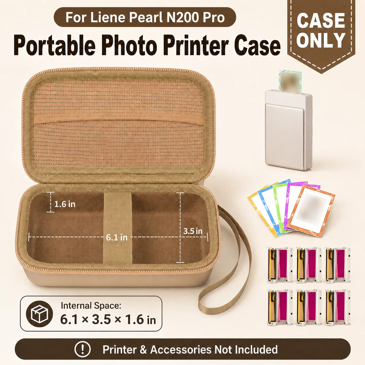 Hard EVA Travel Case for Liene Pearl N200 Pro Printer – Gold Printer Travel Case Babs
