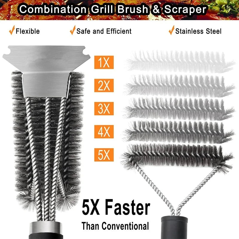 Stainless Steel Grill Brush & Scraper with Deluxe Handle Grill Cleaning Brush Babs