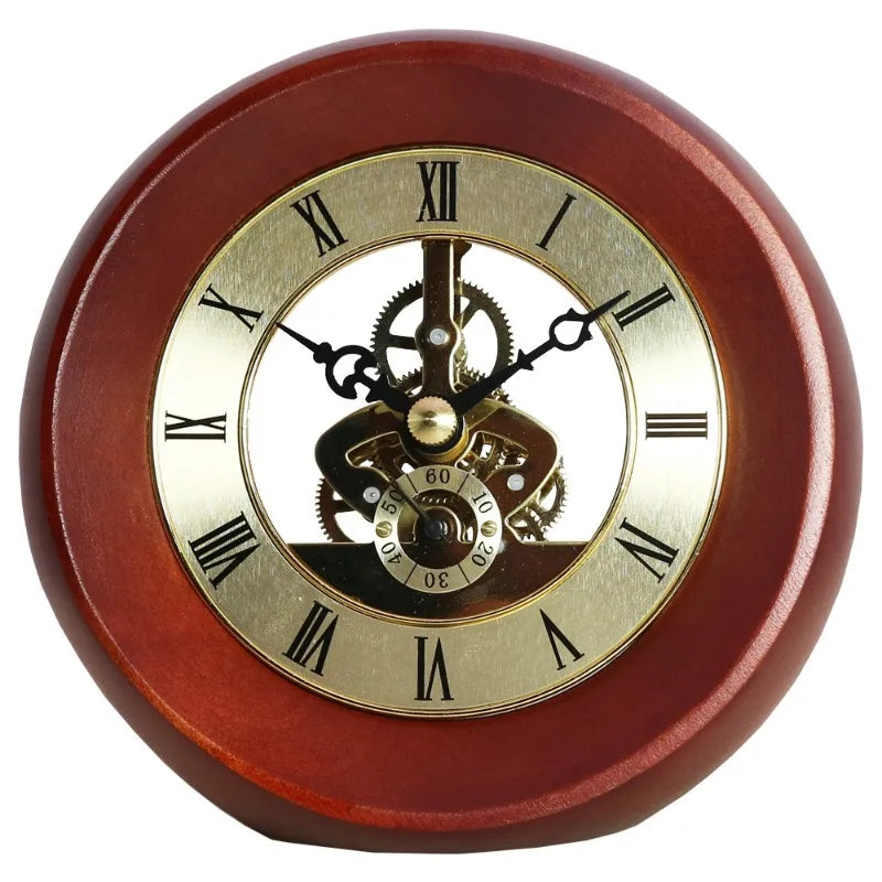 Retro Solid Wood Gear Desk Clock – Transparent Rotating Quartz Decorative Desk Clock Babs