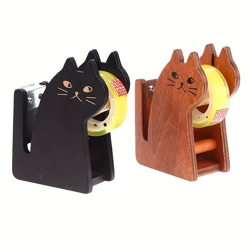 Cat Shaped Tape Dispenser – Wooden Desktop Tape Holder Tape Dispenser Babs