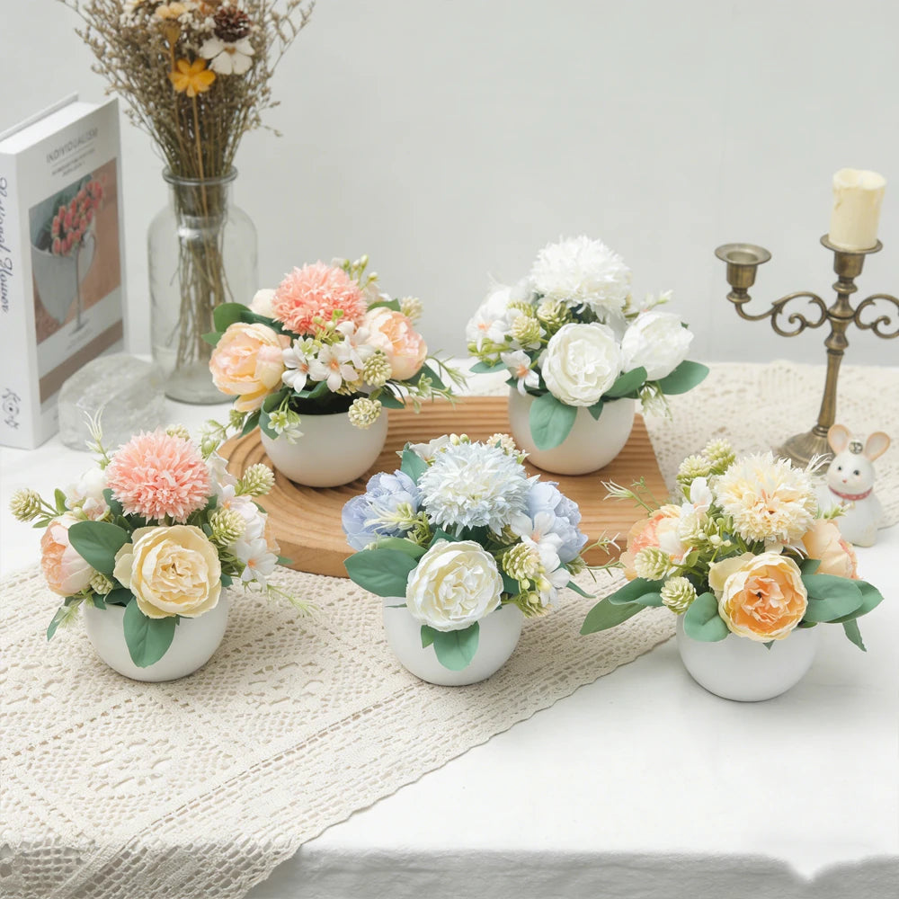 Artificial Peony Bonsai Silk Flowers Potted – Wedding Home Decor Artificial Potted Flowers Babs