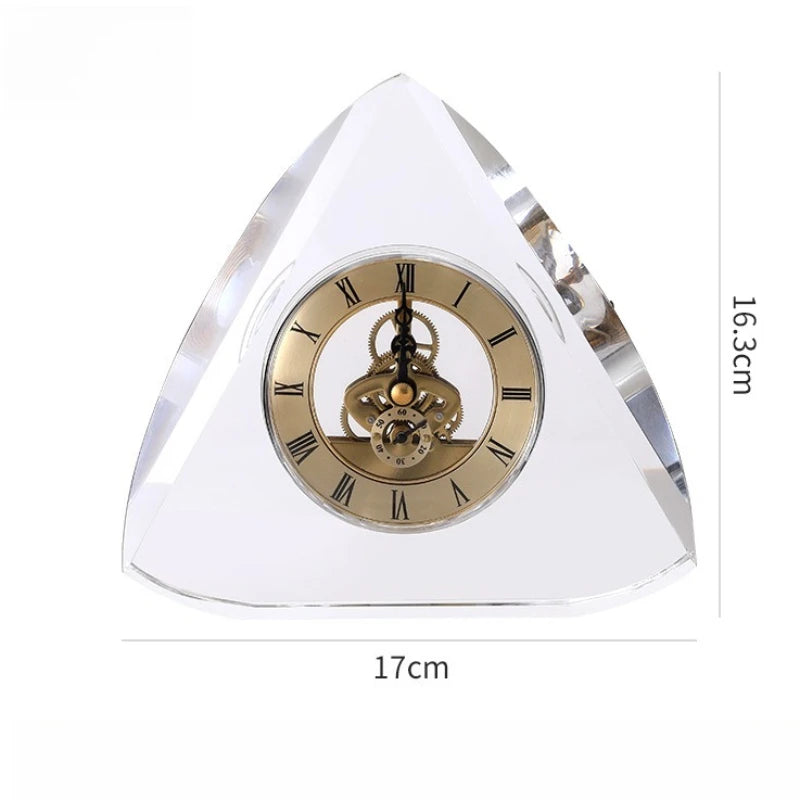 Modern Crystal Triangle Table Clock – Quartz Desk Ornament Decorative Desk Clock Babs Gold