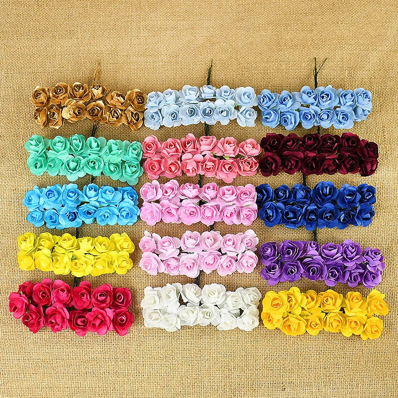 144pcs Mini 2cm Paper Rose Heads – Wedding & DIY Decor Artificial Flower Heads Babs