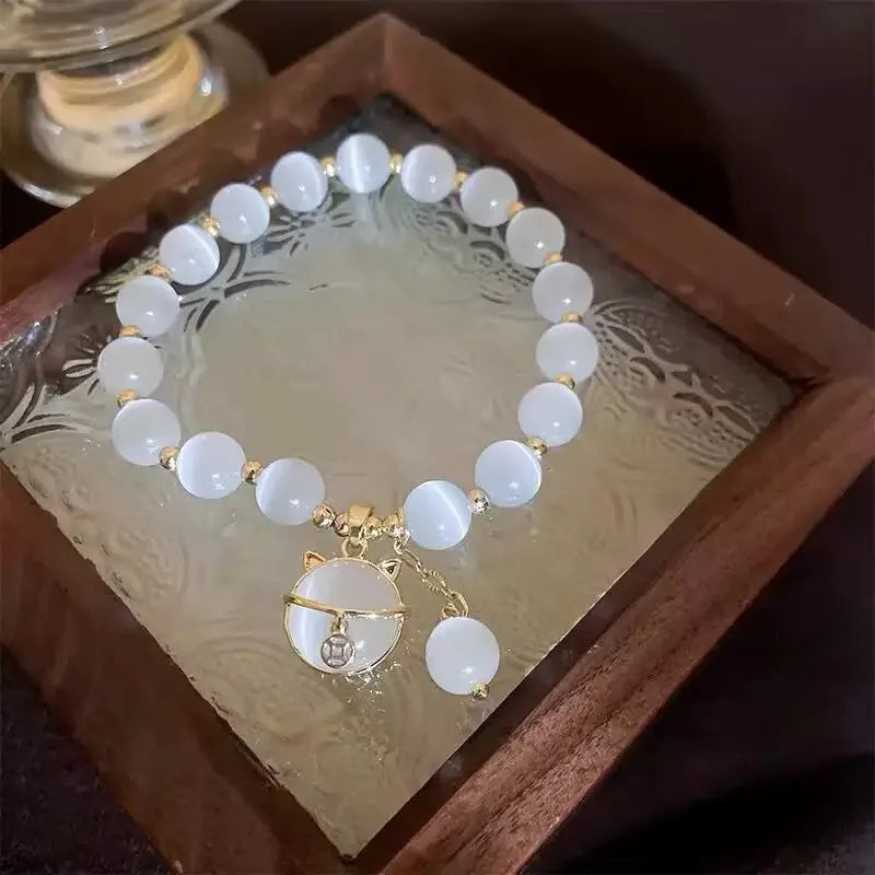 Blue Moonstone Cat Eye Crystal Bead Bracelet Set 3pcs Women Crystal Bead Bracelet Set Babs