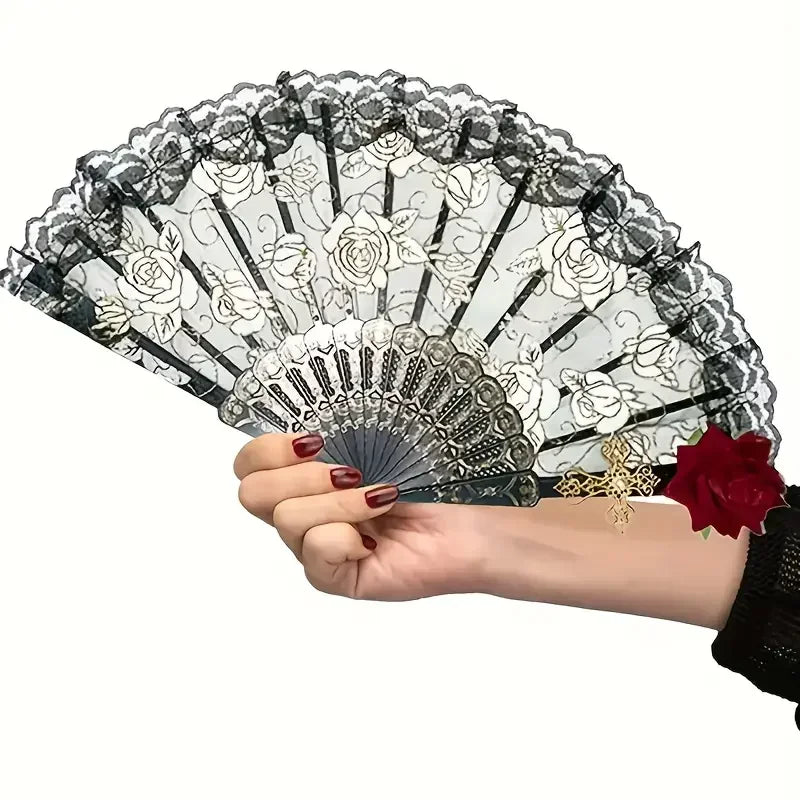 Elegant Vintage Flamenco Rose Lace Folding Fan | Gift Folding Hand Fan Babs 1pc