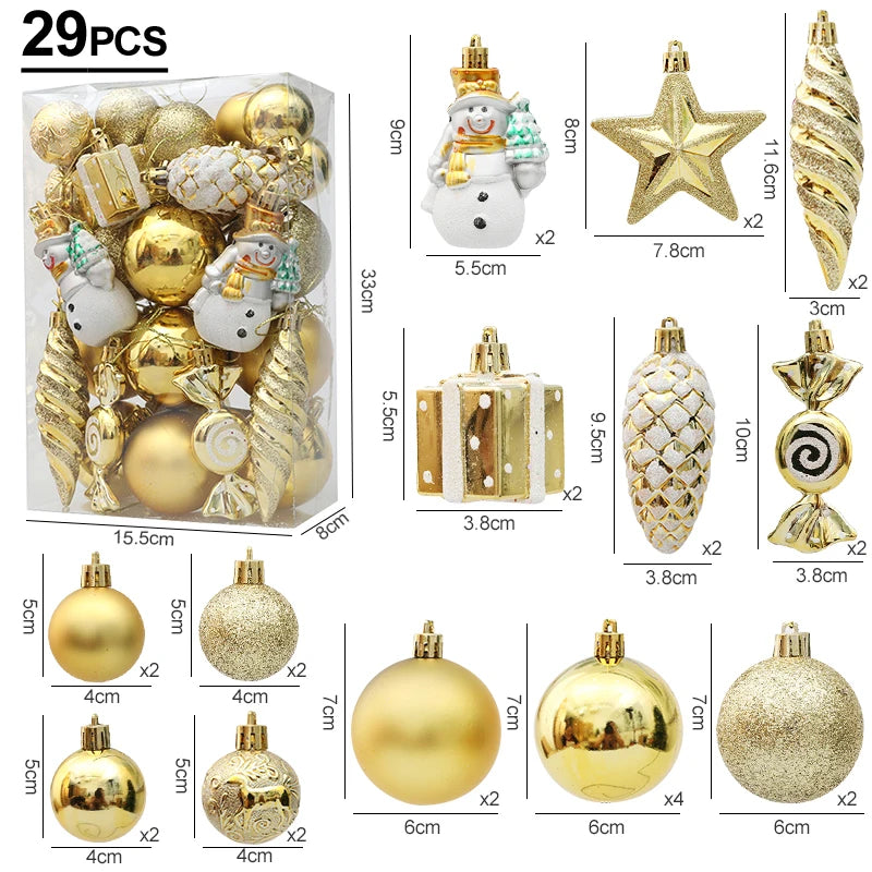 Red Christmas Tree Ball & Candy Cane Ornament Set | Big Pendants Christmas Ornament Set Babs Gold-29pcs