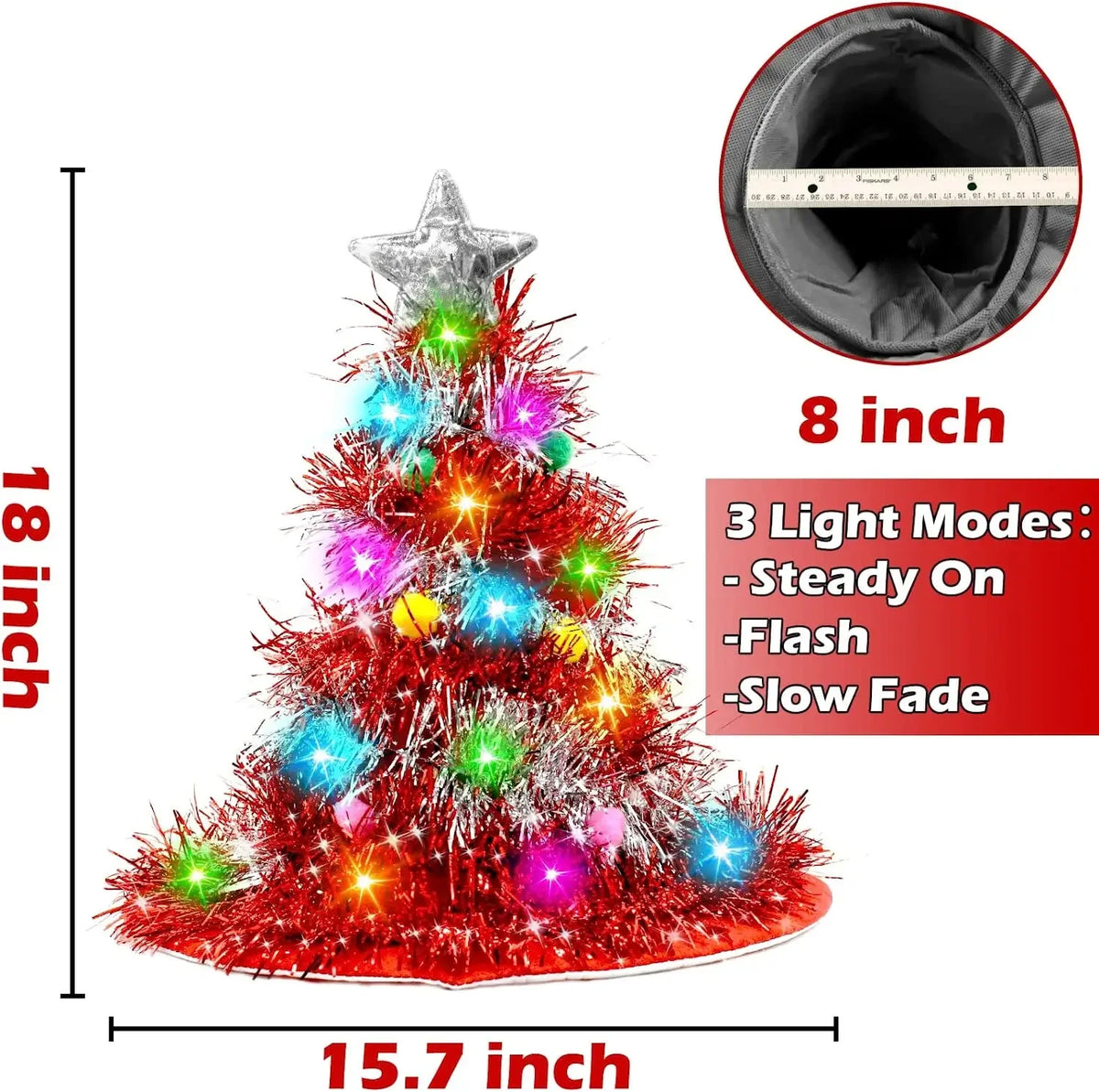 LED Glowing Christmas Tree Hat with Tinsel & Lights LED Christmas Hat Babs