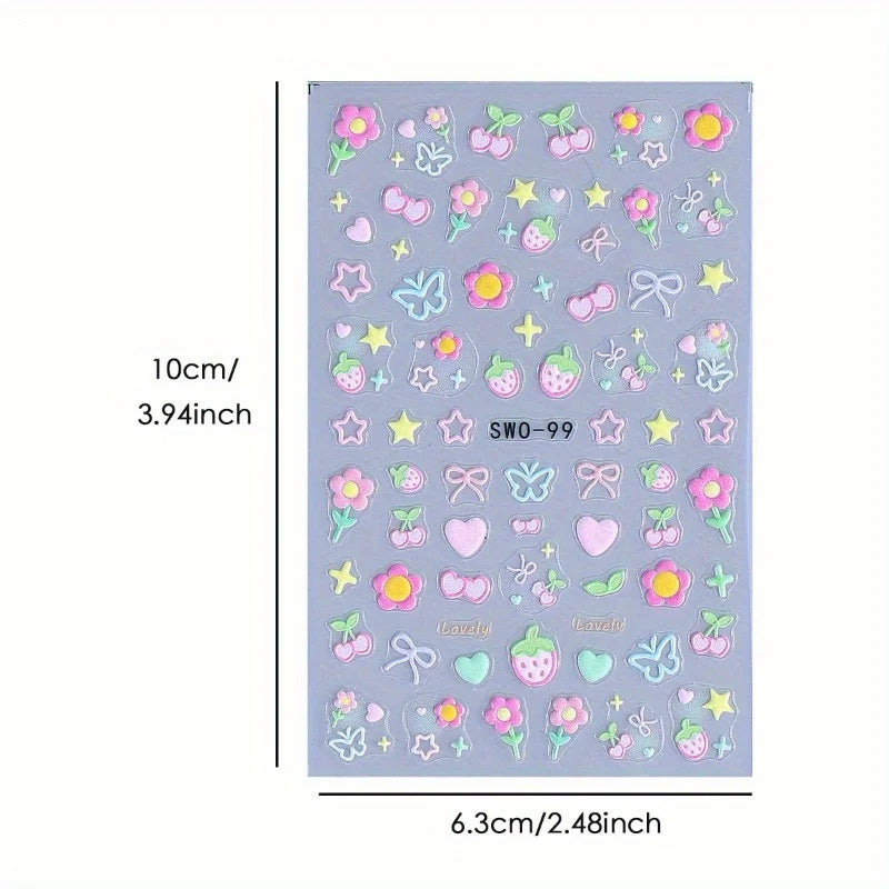 Cute Nail Stickers – Cherry, Strawberry & Heart DIY Decals Nail Art Stickers Babs 1PCS