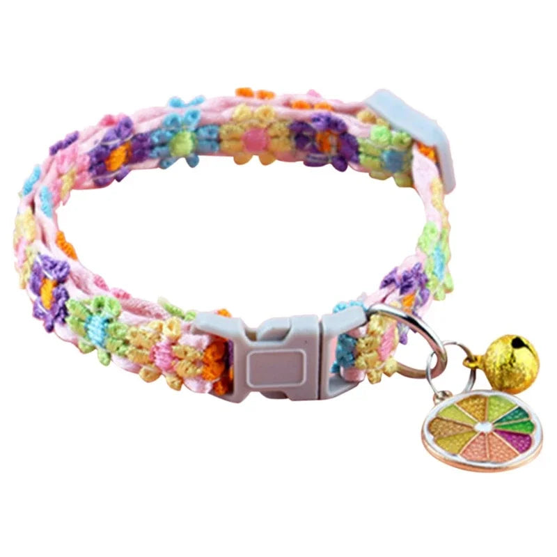 Adjustable Pet Collar with Bell – Colorful Cartoon Footprint Pet Bell Collar Babs A