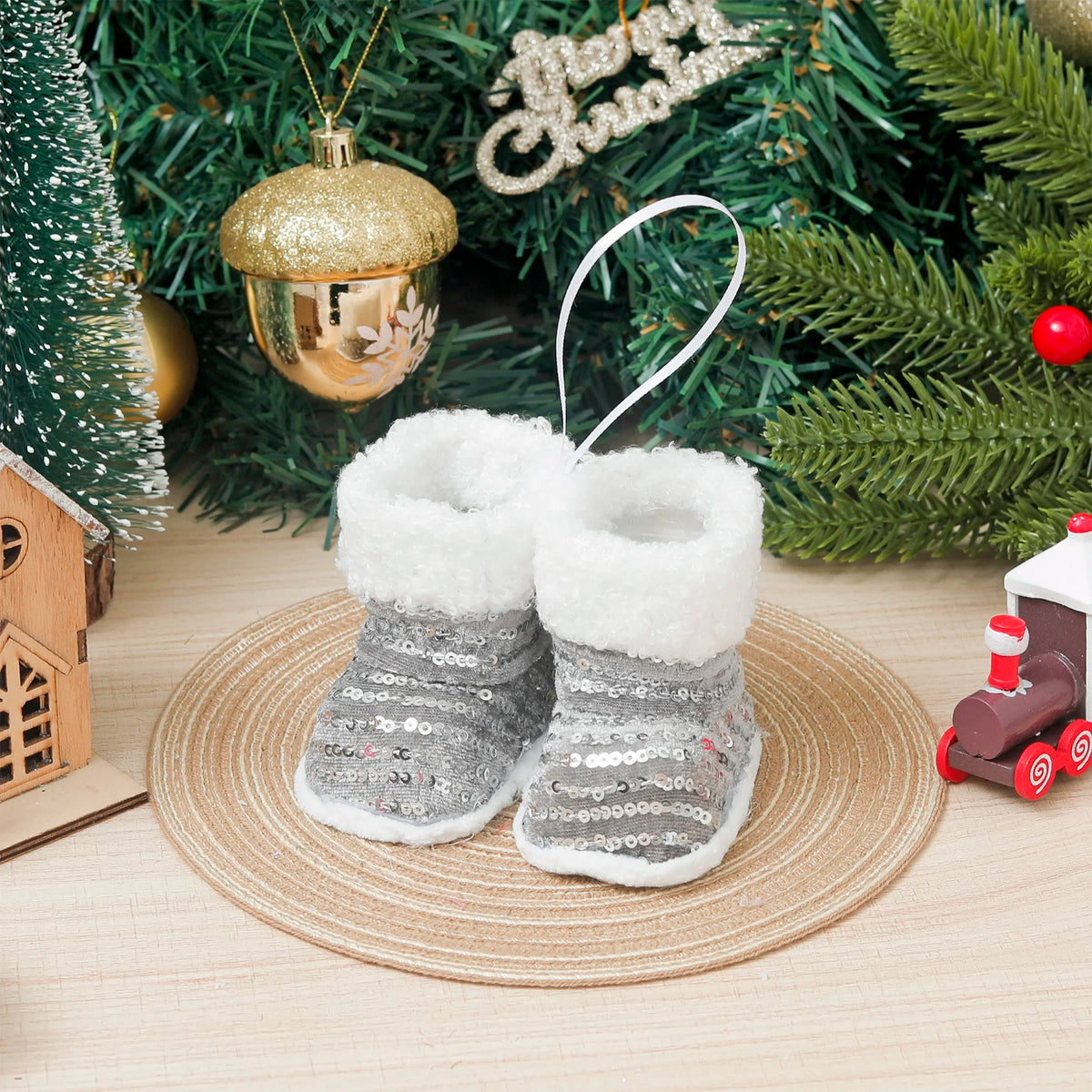 Shiny Christmas Boot Ornaments – Festive Xmas Tree Pendants Christmas Tree Ornament Babs Silvery 3PCS