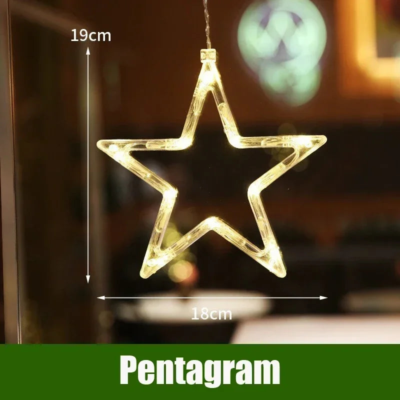 LED Christmas String Lights – Santa Claus Window Suction Cup Christmas String Lights Babs Pentagram-1pcs