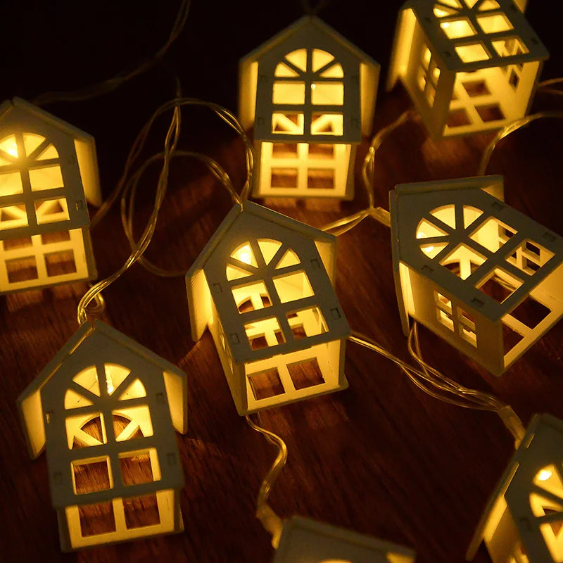 2M 10-LED Christmas Wooden House Fairy Light String Garland Christmas Fairy Lights Babs