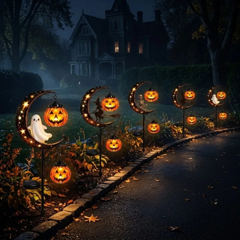 Solar Halloween Stake Lights – Black Cat & Pumpkin Moon Garden Solar Garden Stake Light Babs