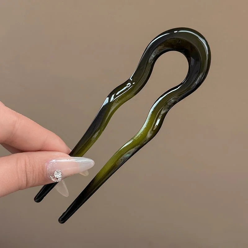 U-Shaped Tortoiseshell Hair Fork – Acetate Hair Stick for Women Hair Fork Stick Babs green