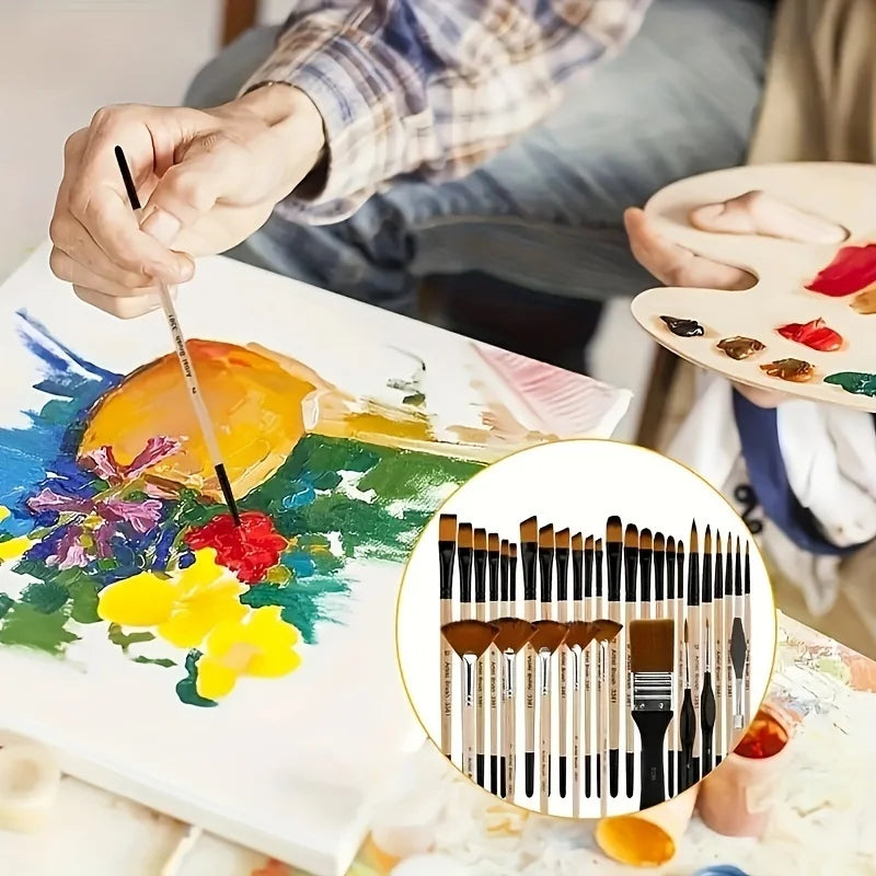 32-Piece Artist Paint Brush Set – Nylon, Multi-Tip, Wood Handle Artist Paint Brush Set Babs