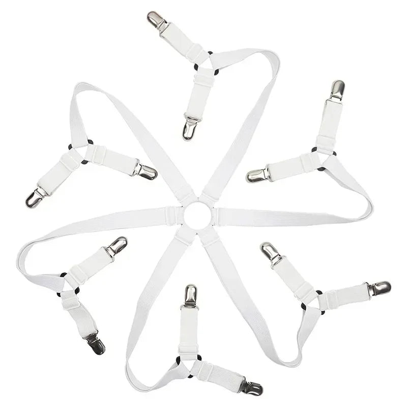 Adjustable Bed Sheet Holder Straps – 12-Clip Fastener Set Bed Sheet Fasteners Babs white